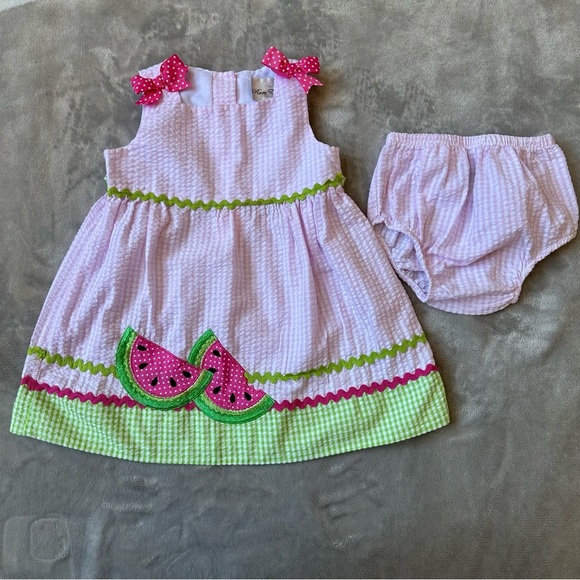 ๐3/$20๐ 18M Green & Pink Watermelon Dress w/ Bloomer by Rare Editions - Picture 1 of 5